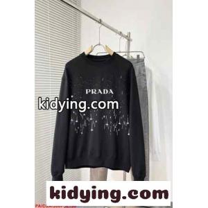 プラダ コピーブランド Tシャツ コピー 定番 ロゴプリント コットン スウェットシャツ ブラックkid26q8zyOf