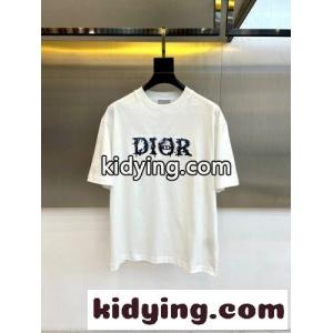 クリスチャン・ディオール スーパーコピー Tシャツ 偽物 シンプル ロゴ クルーネック 半袖Tシャツ ホワイトkid26PHnSry