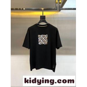 ベーシック ロゴ刺繍 フェンディ ブランド コピー Tシャツ 偽物 クルーネック 半袖Tシャツ ブラックkid269TX9bq