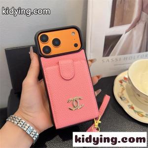 IPHONE17シャネル コピー激安ピンクレザーカード収納フラップポケットストラップ付き上品デザイン耐衝撃保護スマホケースkidying26H9fuue