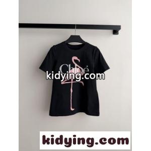 カジュアル ロゴプリント 半袖Tシャツ クロエ Tシャツ コピー クルーネック ブラックkid26LPDKjy