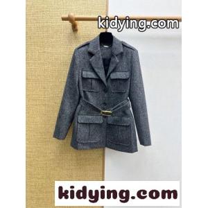 定番 エレガント ベルト付き ヘリンボーン柄 クロエ ジャケット コピー グレーkid26b4zm4b