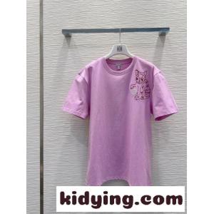 キャットエンブロイダリー 半袖Tシャツ ロエベ ブランド コピー Tシャツ コピー ユニセックス ピンクkid26iS11Pj