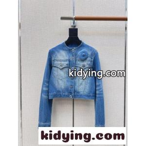シャネル ブランド コピー ジャケット 偽物 カメリア ノーカラー デニムジャケット クロップド丈kid264DG51D