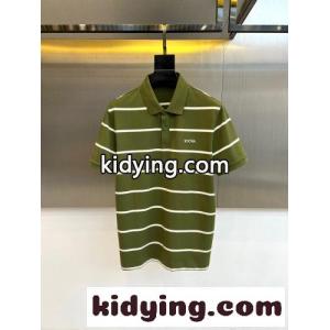 エルメネジルド・ゼニア Tシャツ 偽物 ボーダー柄 ロゴ刺繍 半袖 ポロシャツ グリーンkid26D0TnGv