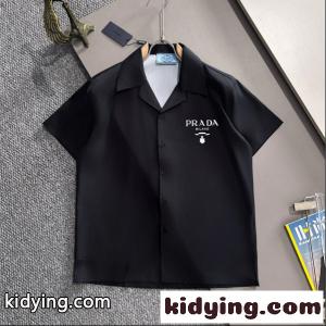 prada コピーブランド 激安 ブラック スーパーコピー 半袖シャツ ロゴデザイン 高級感 カジュアル プラダ コピーブランド シンプル カジュアル 男女兼用kidying26byCODe