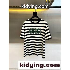 グッチ ブランド コピー Tシャツ 偽物 クルーネック ボーダー柄 ロゴ入り 半袖Tシャツkid26TDaeGv