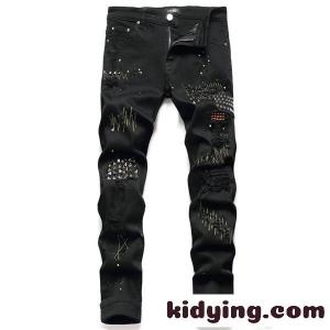 AMIRI 2026新作 ブラック デニムパンツ アミリ コピー ダメージ加工 ペイント風ディテールkidying26fKPLLr