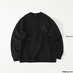 ブラック スウェット クルーネック クロス装飾 バックデザイン ウォッシュ調 カジュアル Chrome hearts コピー クロムハーツ コピー コピーkidying26DCGjmm