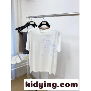 シンプル プリント クルーネック エルメス コピー Tシャツ 偽物 半袖Tシャツ ホワイトkid26a4LnOz