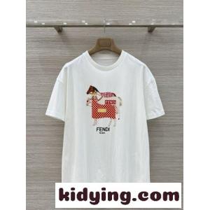 定番 コットン プリント 半袖Tシャツ フェンディ ブランド コピー Tシャツ 偽物 ホワイトkid26b8THjq