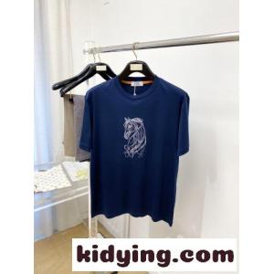 カジュアル 洗練された クルーネック エルメス コピー Tシャツ 偽物 ネイビーkid2615niea