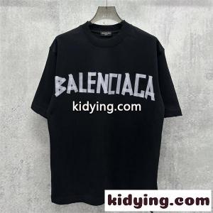 バレンシアガ コピーブランド コピー ビッグロゴ Tシャツ 半袖 ワイドシルエット ブラック ホワイト 前後デザイン 分割文字 balenciaga コピーブランド系 ラフ感kidying26mOri4b