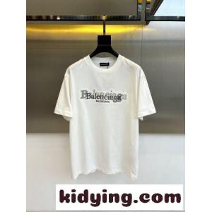 カジュアル ロゴ クルーネック 半袖Tシャツ バレンシアガ コピー Tシャツ 偽物 ホワイトkid261vS9Xj