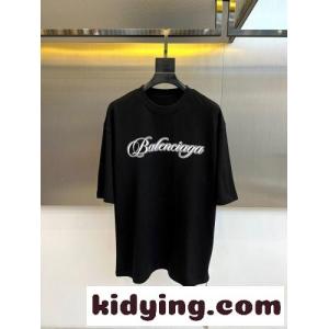 バレンシアガ コピー Tシャツ 偽物 スクリプトロゴ クルーネック 半袖Tシャツ ブラックkid269DGb4f