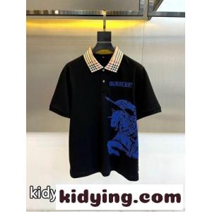 バーバリー コピー Tシャツ 偽物 EKD コットンピケ 半袖 ポロシャツ ブラックkid26KXTnym