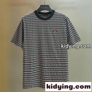 クロムハーツ コピー コピー ボーダー 半袖Tシャツ ブラック ピンクグレー ワンポイント クルーネック Chrome hearts コピーkidying26DaeCiu