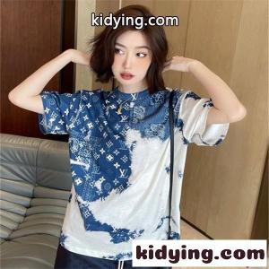 総柄プリント ルイ・ヴィトン コピー 半袖カットソー インディゴ調 モノグラム柄 ルーズシルエット カップル対応 爽やか  LOUIS vuitton コピーkidying26am4PTf