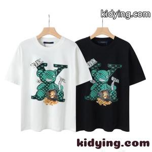 ベアプリント ルイヴィトン コピー コピー 半袖Tシャツ クルーネック オーバーサイズ ユニセックス カジュアル ストリート 春夏 白 黒  Louis vuitton コピーkidying26mOj41v