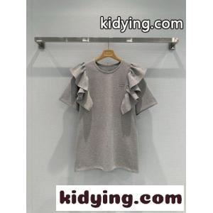 フェンミン ラッフルフリル 半袖Tシャツ ミュウミュウ コピー Tシャツ コピー グレーkid26KT1Diq