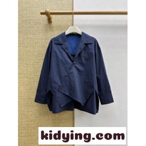 アシンメトリー バイカラー オーバーサイズシャツ ロエベ ブランド コピー シャツ 偽物 ネイビーkid265XrymC