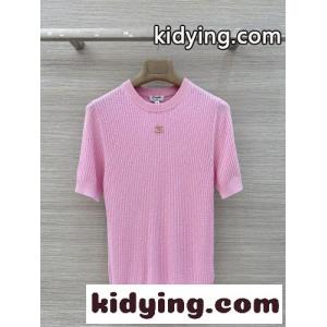 定番 リブ編み 半袖ニット シャネル スーパーコピー ニット コピー クルーネック ピンクkid261f0Lzu