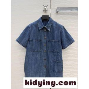 カジュアル 半袖 デニムシャツ シャネル ブランド コピー シャツ コピー ブルーkid26naKbWD