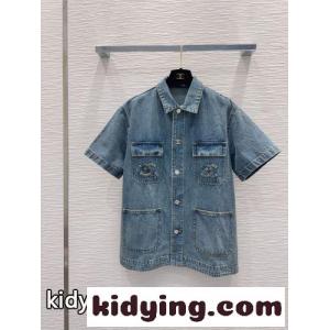 CCロゴ デニム ショートスリーブシャツ シャネル ブランド コピー シャツ コピー レディースkid26TDKzqm