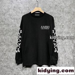 アミリ AMIRI コピー BONES STACKED ロンT メンズ 長袖Tシャツ 骨プリント スリーブロゴ ブラック ストリート オーバーサイズkidying26Gzaq8z