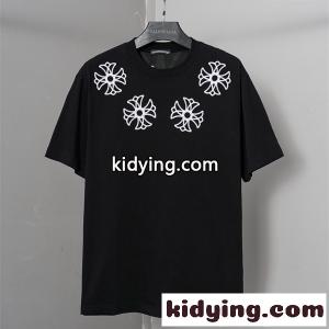 激安 刺繍Tシャツ クロムハーツ ブランド コピー コピー CHROME hearts ブランド コピー  クロス刺繍 ブラック ホワイト 半袖 ビッグシルエット ストリート系 ユニセックス フラワークロス バックデザイン 高見え 夏コーデkidying26r4LvWr