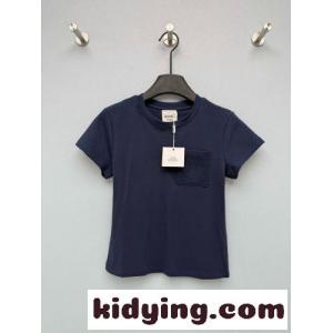 エンブローデッド ポケット 半袖Tシャツ エルメス ブランド コピー Tシャツ コピー ネイビーkid26G919Xb