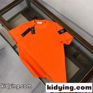 オレンジ 半袖Tシャツ Stone Island 袖ロゴパッチ ストーンアイランド コピー クルーネック 無地ボディ カラー展開 ソリッドカラーkidying26yqGzWn