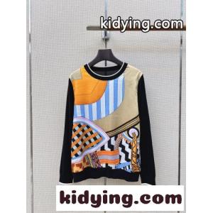 プリント 切り替え ニットプルオーバー エルメス スーパーコピー セーター コピー ブラックkid2619bymy