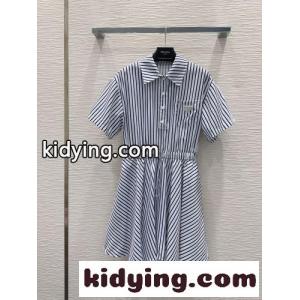 ストライプ柄 シャツワンピース プラダ ブランド コピー ワンピース 偽物 半袖ドレスkid26KTnO9r