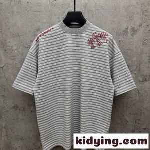 CHROME hearts ブランド コピー クロムハーツ ブランド コピー 2026新作 メンズ ボーダー 半袖Tシャツ クロス刺繍 オーバーサイズ ヴィンテージ風 高街系kidying26fuiC0j