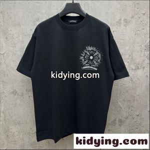 ブラック 半袖Tシャツ Chrome hearts コピーブランド マルチカラークロスプリント クロムハーツ コピーブランド コピー ペイントスプラッシュ クルーネック ゆったりシルエットkidying26P5bquC