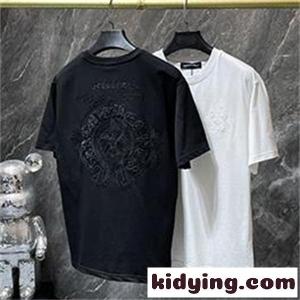 ブラック ホワイト 半袖Tシャツ Chrome hearts スーパーコピー クロムハーツ スーパーコピー コピー トーンオンサークルロゴ バックグラフィック クルーネック リラックスシルエットkidying26jCi05b