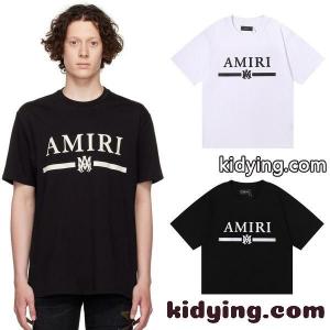 AMIRI アミリ Tシャツ 半袖 ロゴプリント センターデザイン ラインモチーフ シンプル ベーシック オーバーサイズkidying26HPjC0b