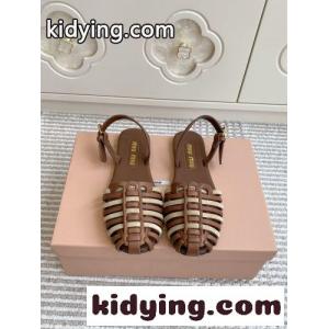 レザーxスエードレザー サンダル ミュウミュウ コピー シューズ コピー ブラウンkid26ieyWHn