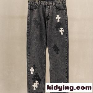 2026新作 CHROME hearts コピー クロムハーツ コピー コピー クロスパッチ デニムパンツ メンズ ブラックウォッシュ ジーンズ ワイドストレート ストリート カジュアルkidying269Tzuym