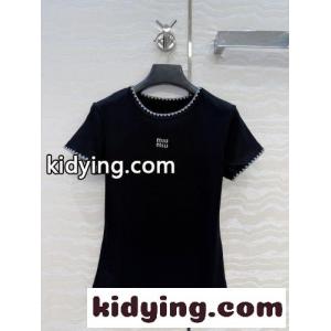 大人可愛い 洗練された リブTシャツ ミュウミュウ ブランド コピー Tシャツ コピー ブラックkid264zG9za