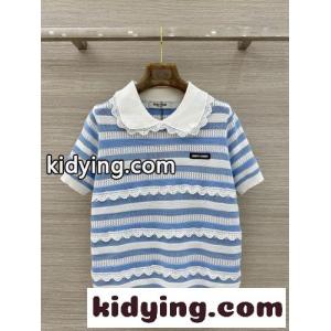 透かし編み ニットポロシャツ ミュウミュウ ブランド コピー ニット コピー ブルーkid26T5PbGj