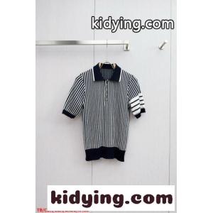洗練された ストライプ ニットポロシャツ トムブラウン ブランド コピー ニット コピー ブラックkid26vy8X1n