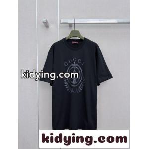 ユニセックス グッチ コピー Tシャツ 偽物 ロゴプリント コットン 半袖Tシャツ ブラックkid26TTLfqi