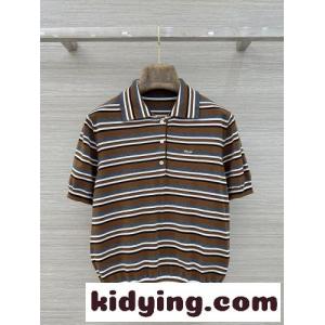 ボーダー柄 コットン＆シルク 半袖ポロニット プラダ スーパーコピー ニット 偽物kid26vy05nu