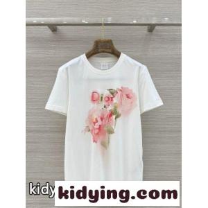 クリスチャン・ディオール コピーブランド Tシャツ 偽物 フラワープリント ロゴ刺繍 クルーネック 半袖Tシャツkid26m0jKPD