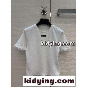レーストリム リブニット トップス ミュウミュウ スーパーコピー Tシャツ 偽物 コットン ホワイトkid26XTbOjq