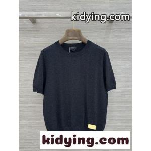 シンプル シルク混 半袖プルオーバー シャネル ブランド コピー ニット コピー ブラックkid26PPb05v