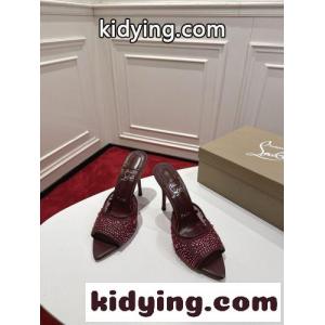 ビジュー＆パール装飾 メッシュ ミュール サンダル クリスチャン・ルブタン コピー ボルドーkid26Ci4n0v
