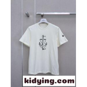 お洒落 アンカーモチーフ クルーネック半袖Tシャツ モンクレール ブランド コピー Tシャツ 偽物 オフホワイト ブランド コピーkid2615rK9f